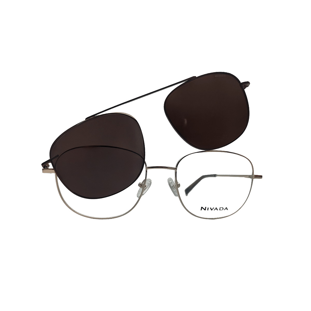 Armazón Oftálmico Dorado Nivada con Clip-On Solar Aviador Café Oscuro - Reloj Nivada Swiss